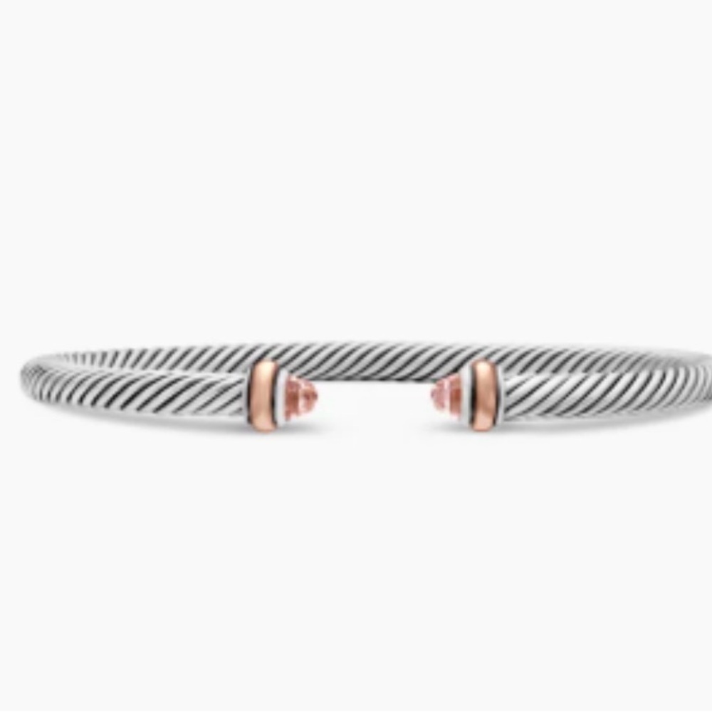 Cable Silver and Rose Gold Bracelet with Morganite
